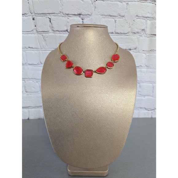 Kate Spade New York Vegas Jewels Facets Gold Tone and Coral Collar Necklace - Picture 1 of 5